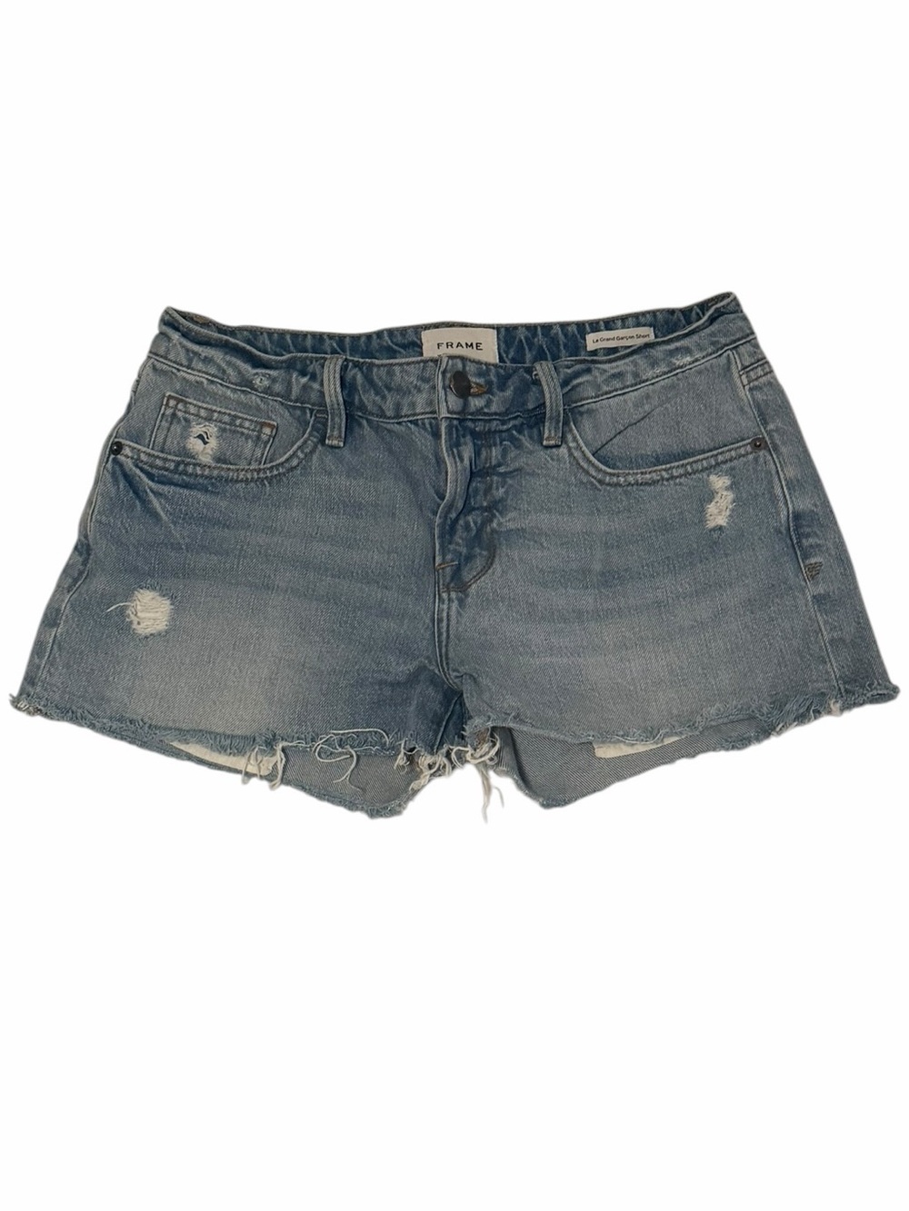 FRAME Le Grand Garçon Denim Shorts Distressed Raw Hem Size 25 - Picture 1 of 5